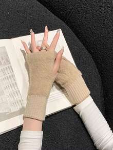 1 Pair/2 Pairs/3 Pairs Women's Fuzzy Half Finger Knitted Fingerless Gloves, Autumn/Winter - Multicolor - View 4