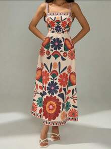 Missord Women's Sleeveless Crinkle Waist Dress: Casual Floral Print Holiday Style - 紅色 - 查看 3