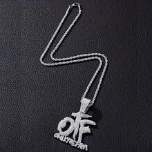 Men's OFF & Only The Family Bold Block Letter Pendant Necklace With Synthetic Stones - Hip Hop Punk Avant-Garde Golden Chain, Father's Day Gift For Dad, Anniversary Present For Husband, Crisscross Chain Design, Sparkling Stone Embellishments, Polished Metallic Finish - 金色 - 查看 3