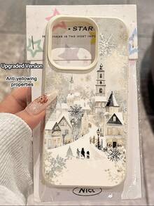 1pc Winter Snowflake & Snowhouse Christmas Pattern Waterproof Anti-Drop Anti-Slip Soft Textured Phone Case, Compatible With Apple, Phones,International Version, Not The Domestic Version - Multicolor - View 3