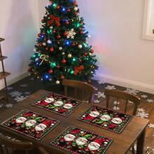 1set/1pc/4pcs/6pcs Christmas Dwarf And Holly Berry Pattern Placemats, Machine Washable Rectangular Polyester Placemats, Table Guards, Heat-Insulating Placemats, Restaurant Table Decorations, Party Supplies, Christmas Decorations Can All Be Given As Gifts