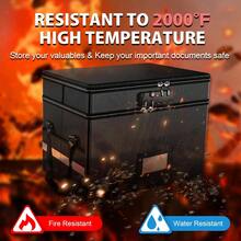 Fireproof File Box With Lock, 2 Layer Fireproof Document Organizer Box, Portable Office Collapsible File Cabinet With Reflective Strip File Organizer For Hanging Legal/Letter Folder Certificate - 黑色 - 查看 2