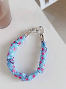 1pc Crinkle Five-Pointed Star Pattern Short Phone Wrist Strap, Nylon Bracelet