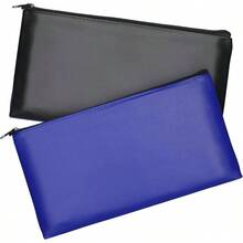 2 Pack Money Bags, Zipper Bank Deposit Bag, PU Leather Cash And Coin Pouch, Cash Register Bag 11x6.1 Inch Black+Blue
