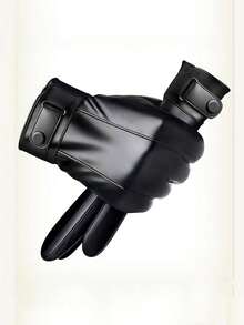 1pc Unisex Touch Screen Leather Gloves, Warm, Waterproof, Windproof, Thermal Lined, Suitable For Outdoor, Motorcycle Riding, Winter - Black - View 2