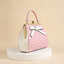 Bolso de mano de piel patentada minimalista con lunares burdeos de moda, nuevo bolso de hombro y bandolera con lazo para mujer