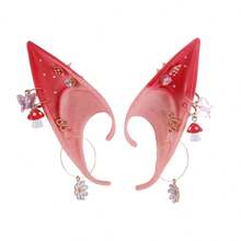 Halloween Cosplay Elf Ears Mushroom Flower Crystal Design Fairy Ear Accessories For Women Party Costume - 玫紅色 - 查看 6