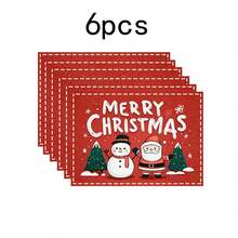 1 pièce/4 pièces/6 pièces/100 pièces Napperons imprimés Père Noël et bonhomme de neige, napperons thermoprotecteurs, conviennent pour la décoration de la maison, les repas de fête, la cuisine et la décoration de fête, peuvent être offerts en cadeau de Noël
