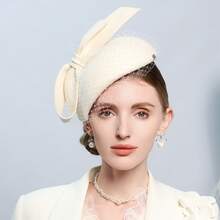White Wool Felt Beret Fascinator Hat For Women Lady Church Tea Party Church Wedding Cocktail Winter Elegant Top Hats With Bow Veil