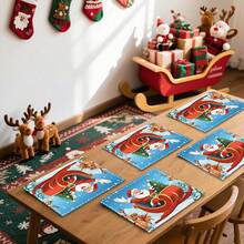 1 set/1 pieza/4 piezas/6 piezas Manteles individuales con estampado de trineo de renos navideños, manteles individuales rectangulares de poliéster lavables a máquina, protectores de mesa, manteles individuales termoaislantes, decoraciones de mesa de restaurante, suministros para fiestas, decoraciones navideñas que pueden regalarse