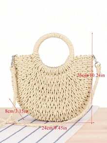 1 Stück Halbmond-Handtasche, einfacher Stil, Halbkreis Strohbeutel, handgewebter Strandtasche, modischer Strandurlaubs-Strohtasche, Urlaubstasche für Frauen, Urlaubstasche für den Sommer, perfekt für Strandurlaub, Reisen, Einkaufen und Urlaubsutensilien