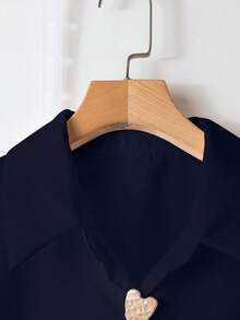 Freeform Women's V-Neck Shirt, Elegant And Versatile For Spring, Summer, Autumn And Winter, Suitable For Commuting, Business, Casual And Vacation, Recommend Ordering One Size Down Due To Oversized Fit, Korean Style - Navy Blue - View 4