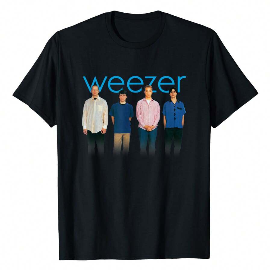 Weezer - Blue Album T-Shirt, 1 Pcs Men's 100% Cotton 220g T-Shirt – Lightweight, Comfortable & Breathable: Must-Have For Daily Walks, Travel, Outdoor Use | Perfect Gift For Halloween, Thanksgiving & Christmas! - màu đen - Xem 1