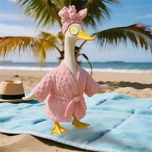 Lady Porch Goose Outfit Cute Bathrobe With Cucumber Eye Covers Hat For Lawn Goose Statue, Patio Decoration - Pink - View 4