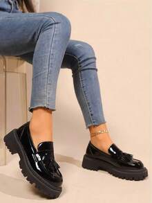 Giày lười phong cách Anh giản dị mùa xuân 2024 dành cho nữ, giày bệt cổ sâu dành cho sinh viên - màu đen - Xem 5