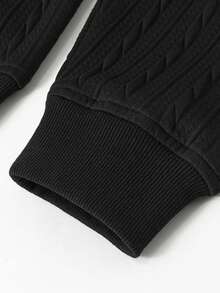 Plus Size Men Spring Casual Fashionable Loose Fit Hooded Sweatshirt With Side Pockets And Elastic Cuffs & Hem, Soft & Comfortable, Fall, Long Sleeve Top - Black - View 4