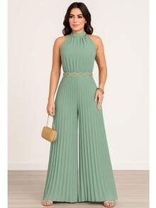 Pleated Jumpsuit Perfect For Parties And Weddings - 薄荷綠 - 查看 1