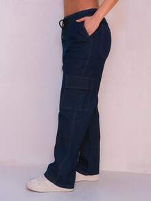 Women Pants - 深色水洗藍 - 查看 5