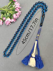 1 件 45 颗 10 毫米穆斯林祈祷珠手链，新款圆形珠子吊坠，经典款（黑色蓝色或棕色黑色可选），适合男女日常或节日佩戴 - 彩色 - 查看 4