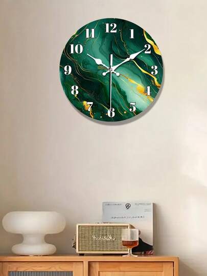 Emerald Groen Marble Texture Wooden Wand Clock, Abstract Art Silent Living Room, Bedroom, Kitchen, Office ation, Moderne Home Ideal Birthday 10 12 Inches Optional view 5