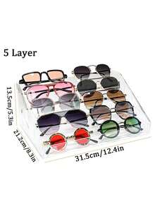 1pc Stylish Transparent Acrylic Eyeglass Storage Ladder Rack, Transparent Crystal-Style Eyeglass Storage & Display Case, Accessory Stand-Type Eyeglass Storage Box, Cosmetic & Nail Polish Organizer