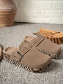 Pantuflas de tela de unicolor para uso casual en el hogar, otoño/invierno