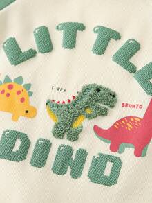 男婴长袖撞色恐龙印花连体衣，运动户外套装