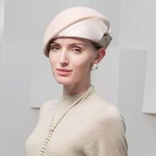 HIMESPORT Winter Women's Lady Wool Felt Beret Hat With Bowknot For Wedding Formal Church Tea Party Cocktail Fascinator Hats