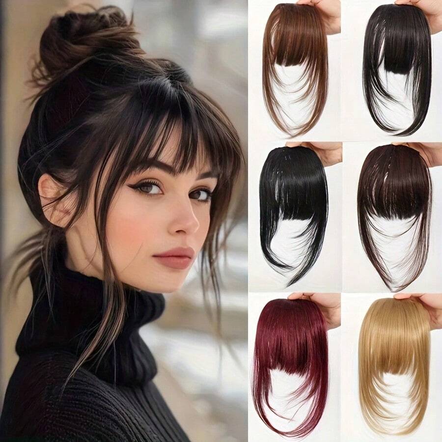 LYSW 1pc Fashionable High-Temperature Fiber Bangs & Sideburns Hair Extension Piece, Women Long Bangs Invisible Hair Clip HA2841, Hair Accessories