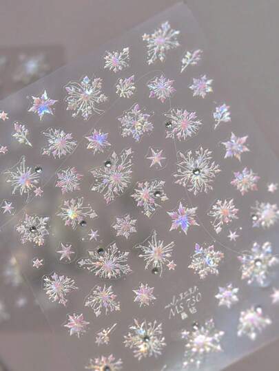 Naklejki na paznokcie z kryształkami w kształcie gwiazdek 5D, metaliczne, błyszczące, niebieskie, różowe, zimowe, świąteczne, śnieżne, z akcentami kryształowymi, do eleganckiego manicure