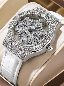 GUANQIN 1 buc ceas impermeabil cu schelet gol, cu cadran unic cu design de fulg de zăpadă, rezistent la uzură, curea din piele PU confortabilă, modă business, lux, sportiv, clasic, simplu, casual, stil mecanic, ceas cu cuarț automat, potrivit pentru Halloween, Crăciun, studenți, festivaluri, întâlniri, afaceri, zi de zi, cadouri