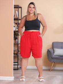2-Piece Women's Bermuda Shorts Plus Size Duna Fabric Comfortable Fashion Kit - 黑色和紅色 - 查看 5