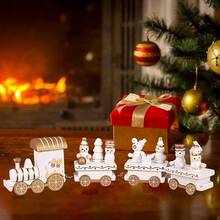 Tren de Navidad de Madera con Figura de Reno Soldado de Mueco de Nieve, Adorno de Tren de rbol de Navidad Pintado para Festivales de Navidad, Fiestas Navideas, DecoracinBlanco - Blanco - Ver 2