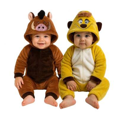 Disney Pack 2 Mameluco con gorro bordado sin pie Pumba y Timon