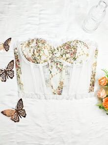 White Strapless Underwire Boned Crop Top - Women's Ditsy Floral Lace Trim Everyday Slimming - trắng - Xem 7