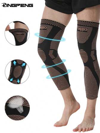 1 Pair Full Leg Compression Sleeves Copper Knee Support Thigh Calf Protection, Suitable For Men And Women Basketball, Cycling, Soccer