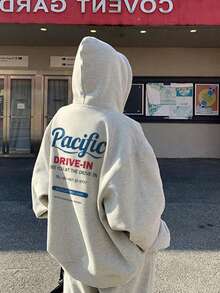 2025秋冬季女士宽松休闲套头卫衣，百搭字母印花 - 淺灰色 - 查看 1