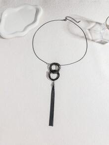 1pc Vintage Geometric Multi-Layer Round Copper Alloy Long Tassel Necklace, Unisex Couples & Best Friends Design, Elegant Minimalist Style