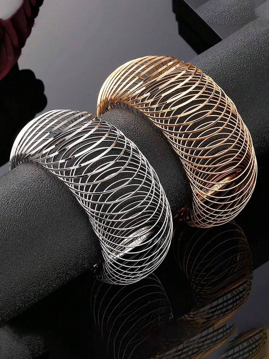1pc Metal Geometric Circular Bracelet, Simple Personalized, Niche Temperament, High-End Texture, Handmade Accessory For Women