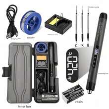 1 套可调温迷你烙铁套件，USB 充电便携式烙铁工具，适用于家电维修、珠宝制作、DIY 项目 - 包括烙铁、3/1 烙铁头、支架、松香、储物盒 - 彩色 - 查看 6