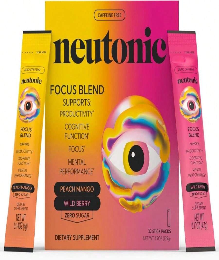 Neutonic Nootropic Focus Blend Powder | Watermelon Mint 16 Sticks | Caffeine Free, Zero Sugar | Support Memory, Mental Clarity, Cognitive Function | Boost Focus, Energy, Brain Health - Flavor Name B - View 1