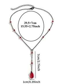 1 pièce Collier À La Mode & Luxueux Rouge Artificiel Pendentif En Cristal Avec En Alliage Chaîne , Style Gothique , Adapté Pour Hommes Et Femmes , Parfait Pour Fête De Noël Et Port Quotidien , Super Cadeau Choix - Rouge - Voir 5
