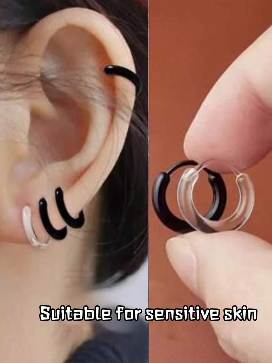 树脂防过敏螺旋耳环耳环扣耳洞愈合护理耳环圈堆叠耳环套装2/4件可选小巧可爱耳钉配饰 - 彩色 - 查看 1