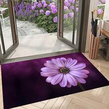 1 szt. Wycieraczka z fioletowym kwiatem, zmywalny dywanik wejściowy z kryształowego aksamitu, odporny na zabrudzenia
