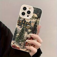 Feliz Navidad, felices fiestas, casa de nieve de invierno, deseos más cálidos, funda de teléfono a prueba de golpes, funda protectora de móvil de TPU moderna y duradera, compatible con iPhone 11/12/13/14/15/16 Pro Plus Pro Max Carcasa personalizada con estampado Funda con impresión HD - Blanco antiguo - Ver 5