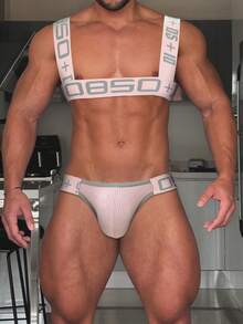 Fashion Men Sexy Shoulder Straps Chest Bondage Elastic Band Harness Muscle Halter Belt Men Bodysuite Clubwear Club Party Costume And Men's Bikini - 粉色 - 查看 4