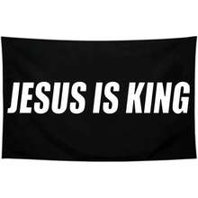 Bandera "Jesús es el Rey", de poliéster, pancarta de fe sobre el miedo para exteriores, decoración patriótica tipo tapiz melocotón - Negro - Ver 1