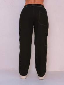 WOMEN'S SKATEBOARD WIDE TWILL CARGO JOGGER PANTS, CASUAL, 5 POCKETS, DRAWSTRING CLOSURE, UNISEX FASHION - 白線 - 查看 7