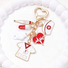 1 Piece Classic Nurse Hat Thermometer Pill Mask Heartbeat Nurse Set Drip Oil Alloy Keychain - 白色 - 查看 2