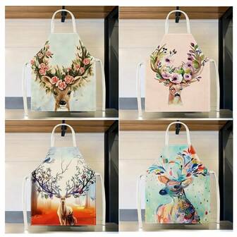 1pc Reindeer Pattern Apron, Creative And Fun Stylish Printed House Cleaning Apron, Waterproof Oil Easy Cleaning Kitchen Cooking Apron, Creative Home Apron, Work Uniform